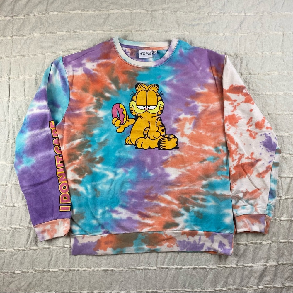 Vintage Garfield I Donut Care Tye Dye Sweatshirt Women's Size Medium Long Sleeve